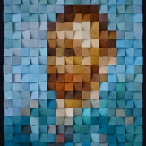 Van gogh wall art, Blue painting, pixel art commission, wood mosaic art, sculpture commission, wood mosaic art, pixel decor,