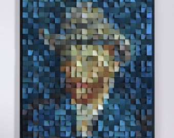 Vincent van Gogh's Self-portrait, Unique Wooden Wall Art, Hand-made Wood Art, 3d wall Art Decor, Wood Sculpture, Wood Mosaic Sculpture