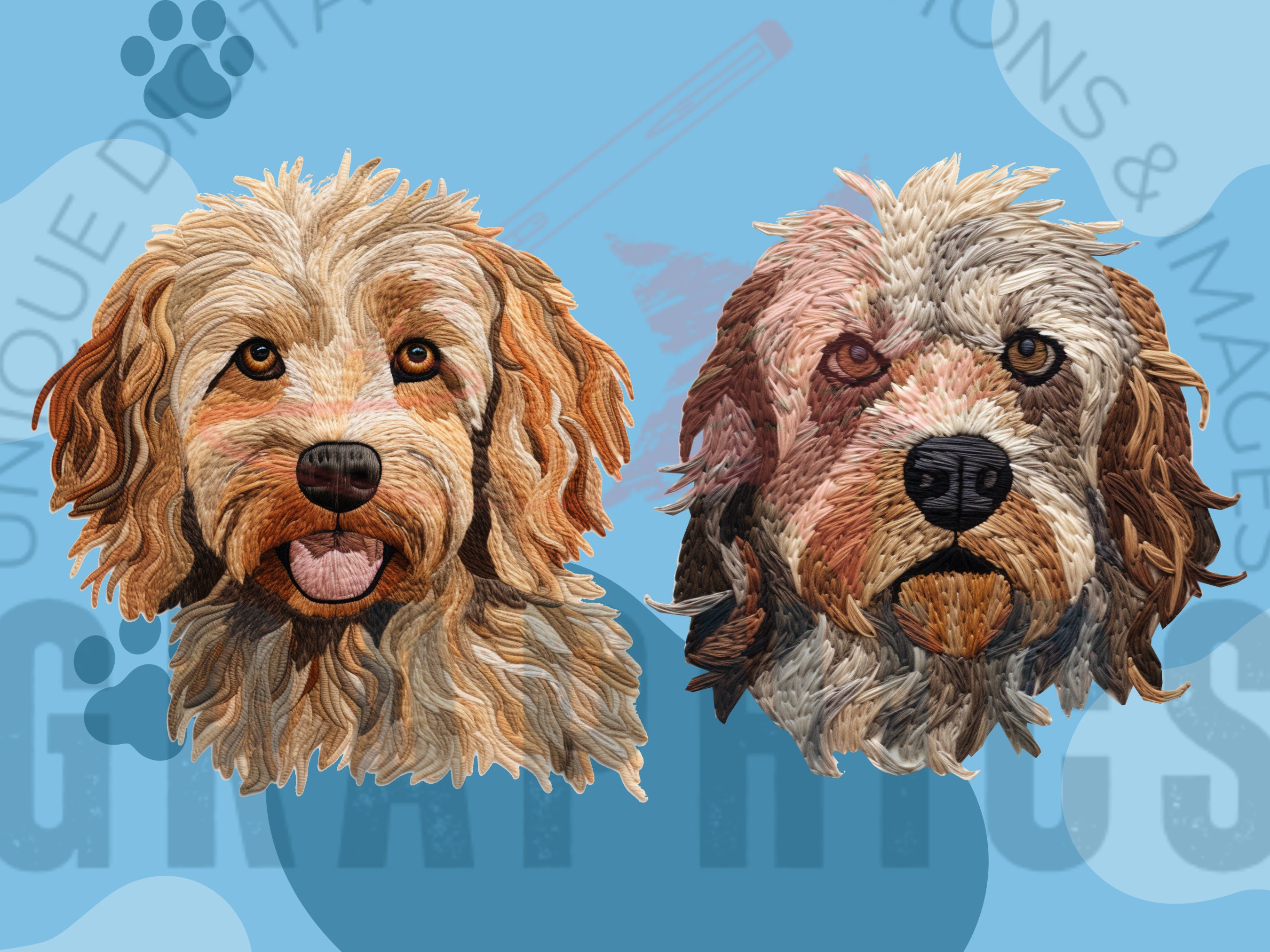 Bundle of Embroidered Cockapoo PNG Files, High-res Dog Illustrations ...