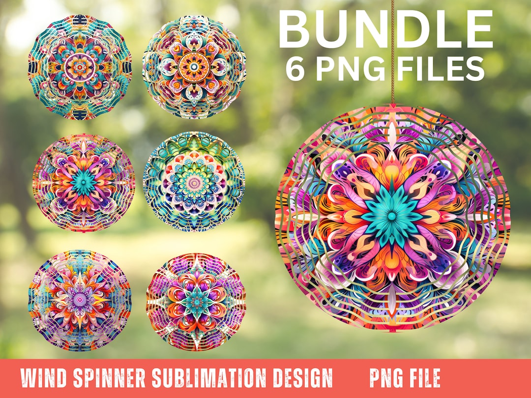 Stained Glass Wind Spinner PNG | 6 PNG Bundle for Sublimation | Blue ...