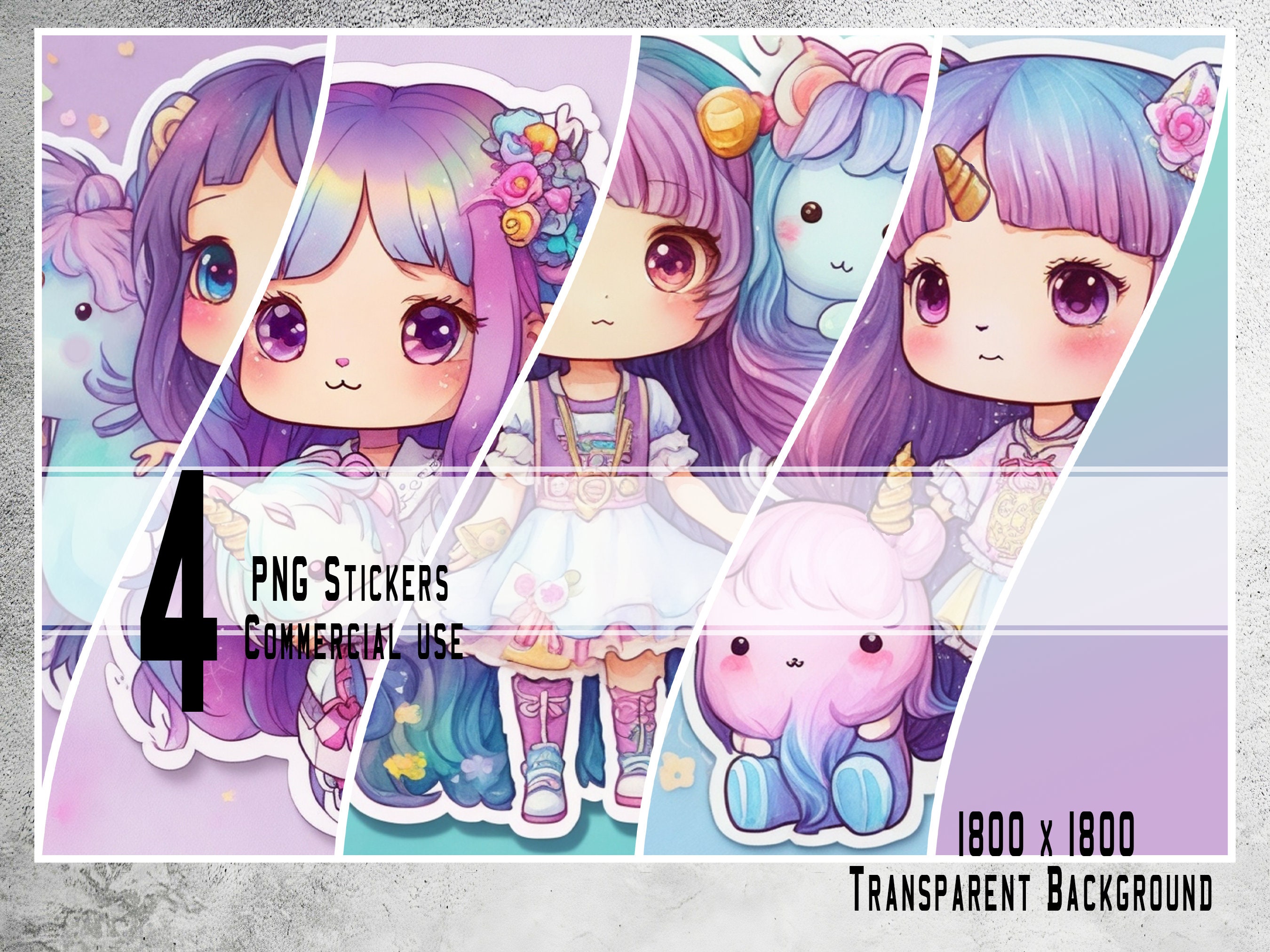4 Adorable Unicorn Fantasy Chibi Anime Clipart Bundle PNG/ Commercial ...