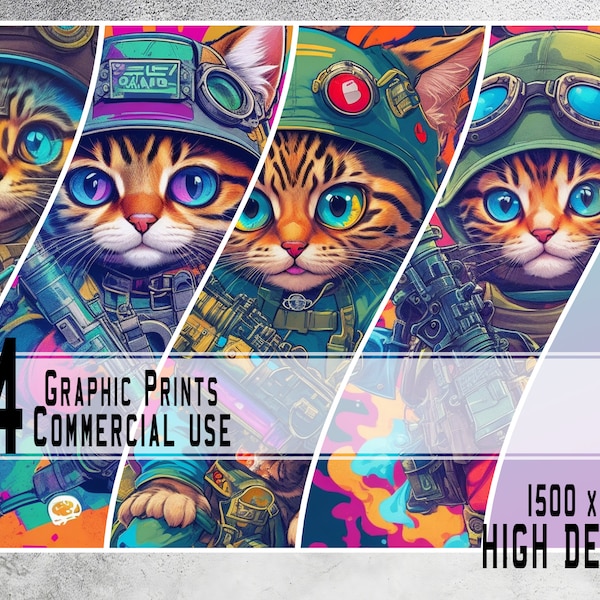 4 High Detail Print Orange Cat SWAT / ARMY Tshirt Print / Commercial Rights Digital Art Prints