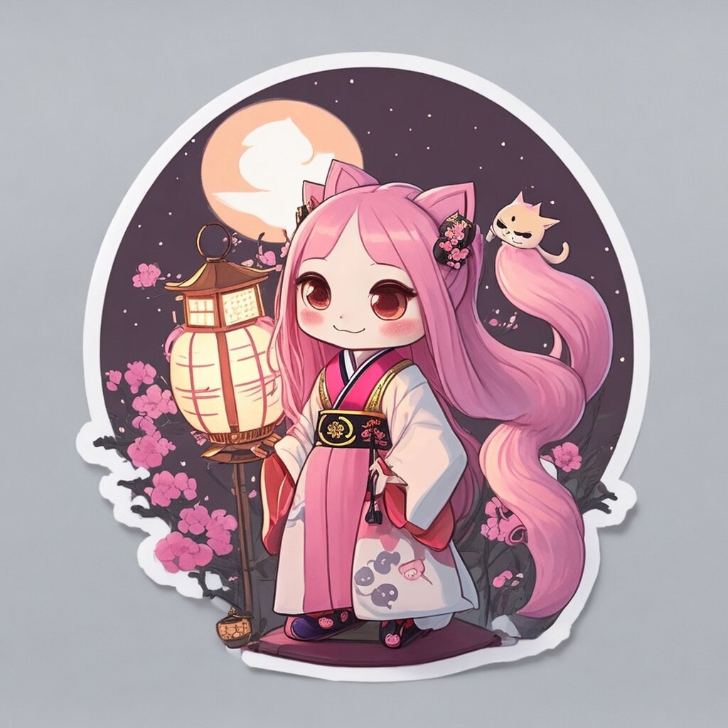 4 Adorable Pink Geisha Girl Chibi Anime Clipart Bundle PNG/ Commercial