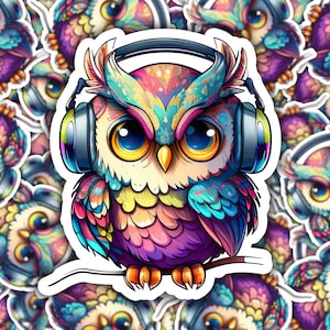 Cute | Fun | Whimsical Owl with Headphones Sticker | Water Resistant