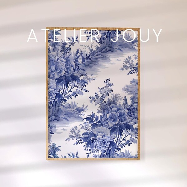 Toile de Jouy bleue, cadeau maison neuve, décoration murale bleue, art mural blanc et bleu marine, impression de chinoiseries, bleu des meilleures ventes
