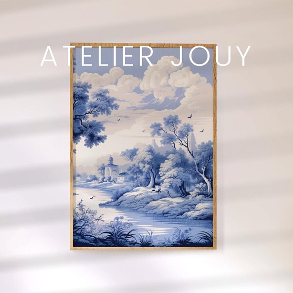 Art mural bleu clair Papier peint bleu marine Art mural toile de Jouy Décoration murale bleu Impression toile française Meilleures ventes Poster bleu