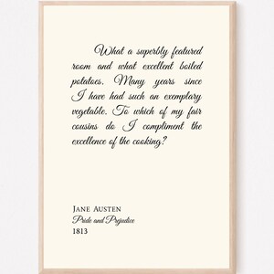Excellentes pommes de terre bouillies, impression de citation de Jane Austen, affiche imprimable orgueil et préjugés, art mural littéraire classique pour les amateurs de lecture