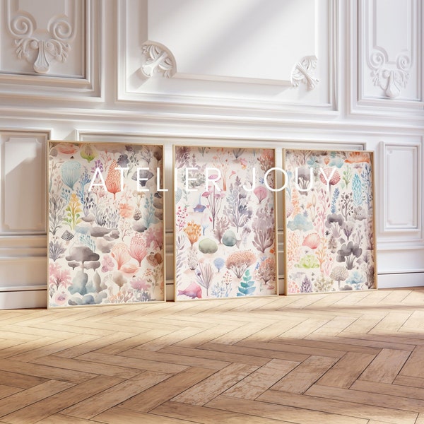 Toile de Jouy Wall Art | Gallery Wall Set Colorful  | Triptych Wall Art | 3 Piece Wall Art Set | Best Selling Art | Atelier Jouy