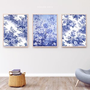 Light Blue Toile de Jouy Prints Set: Chinoiserie Wall Decor (Digital Download)