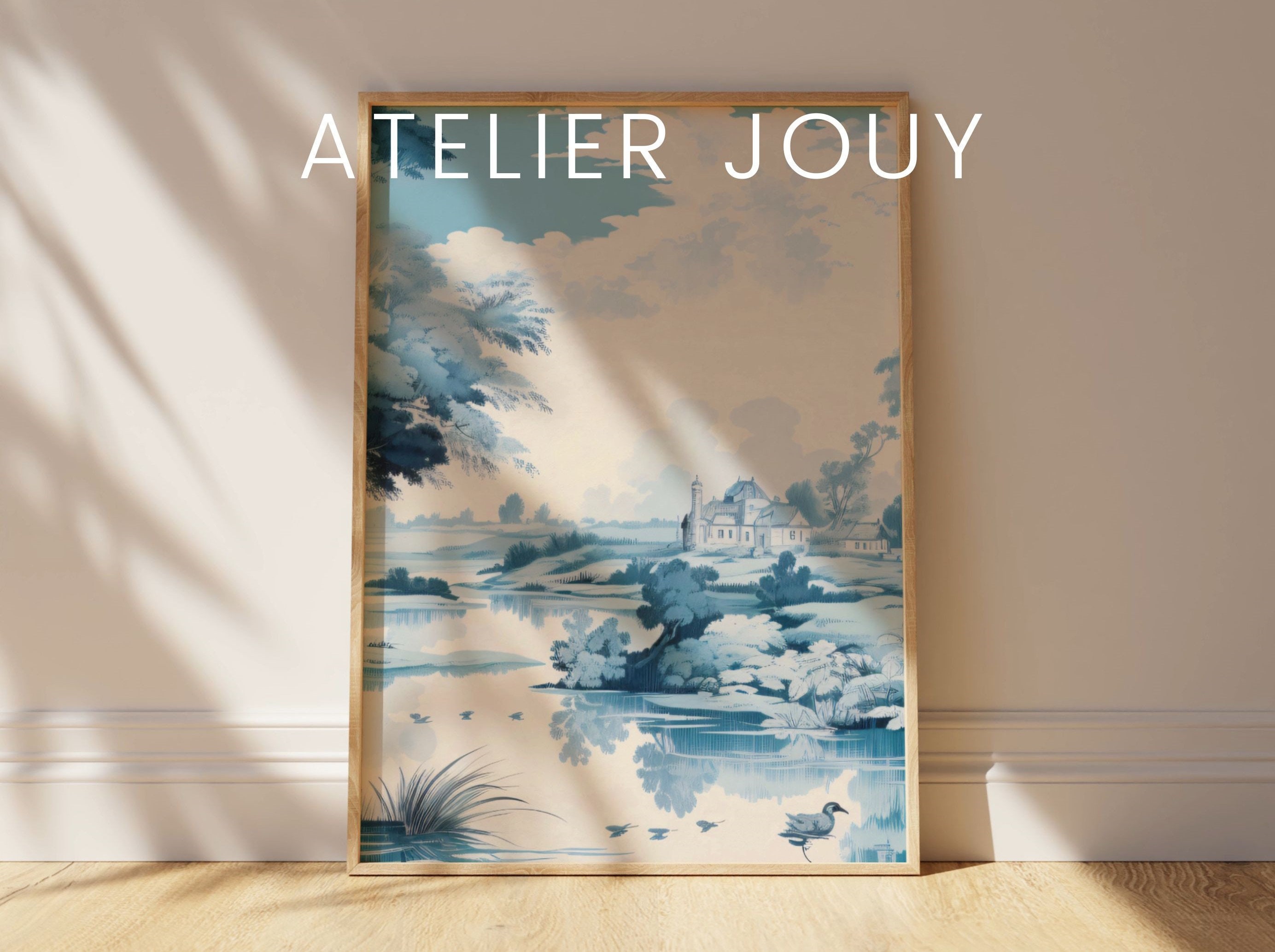 Toile De Jouy Pattern Light Blue Wall Art 3 Piece Wall Art Set ...