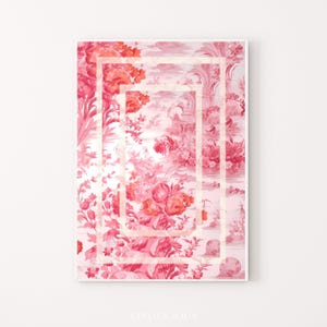 Digital Pink Preppy Decor Poster, Decorative Pink Wall Art Print, Rooms Girly Artprint, Printable Toile de Jouy