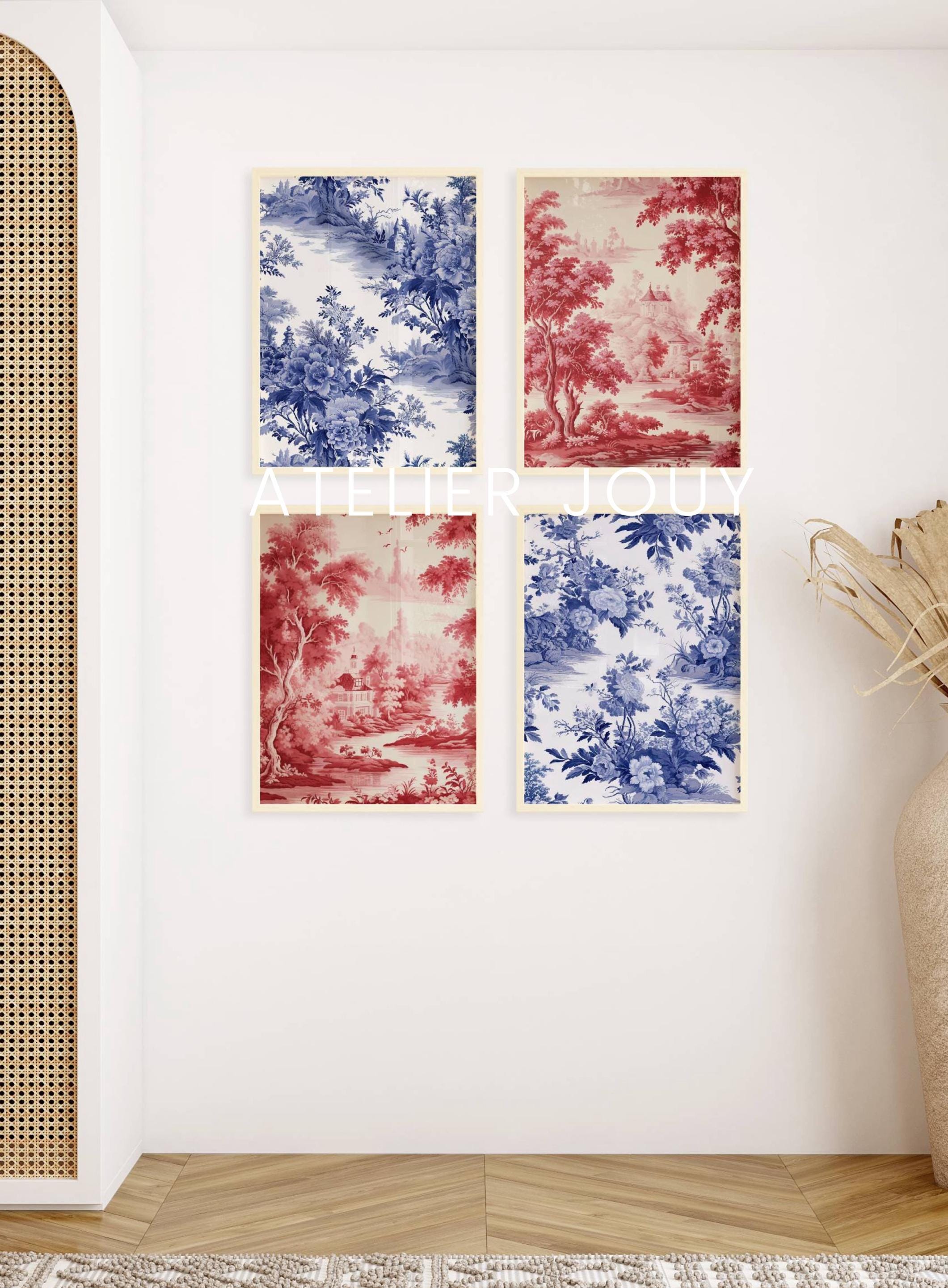 Red White and Blue Wall Art Maximalist Gallery Wall Set of 4 Art Prints