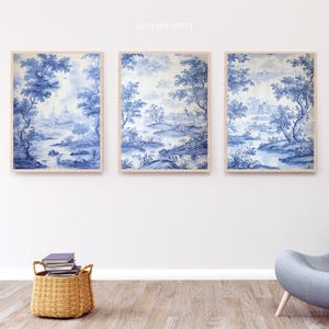 Conjunto de arte de parede Blue Toile de Jouy Chinoiserie: pôsteres em estilo francês (arte digital para impressão)