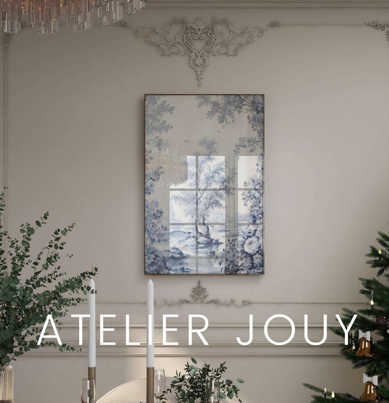Toile De Jouy Poster Instant Download Japandi Art Light Blue Wall Art ...