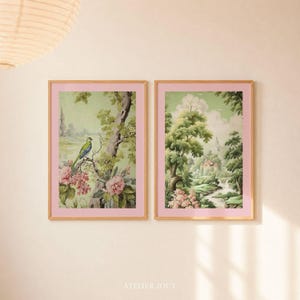 Conjunto de Arte de Parede Verde e Rosa: Impressões de Pássaros, Pôsteres Decorativos para Dopamina (Download Digital)