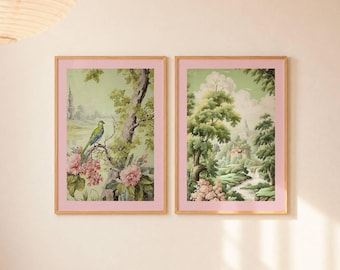 Green & Pink Pastel Wall Art: Bird Prints, Cozy Posters (Digital Download)