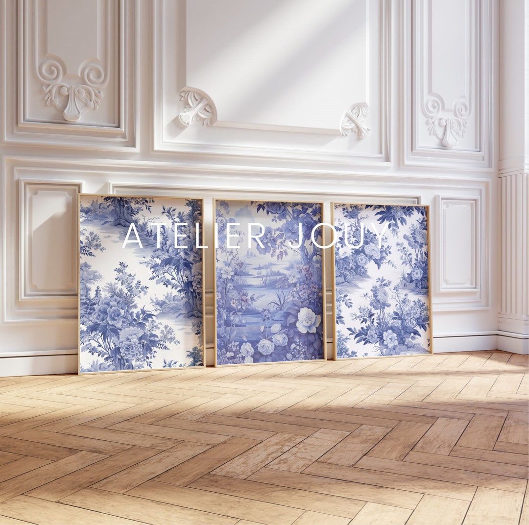 Toile De Jouy Light Blue Wall Art 3 Piece Wall Art Set Blue and White ...