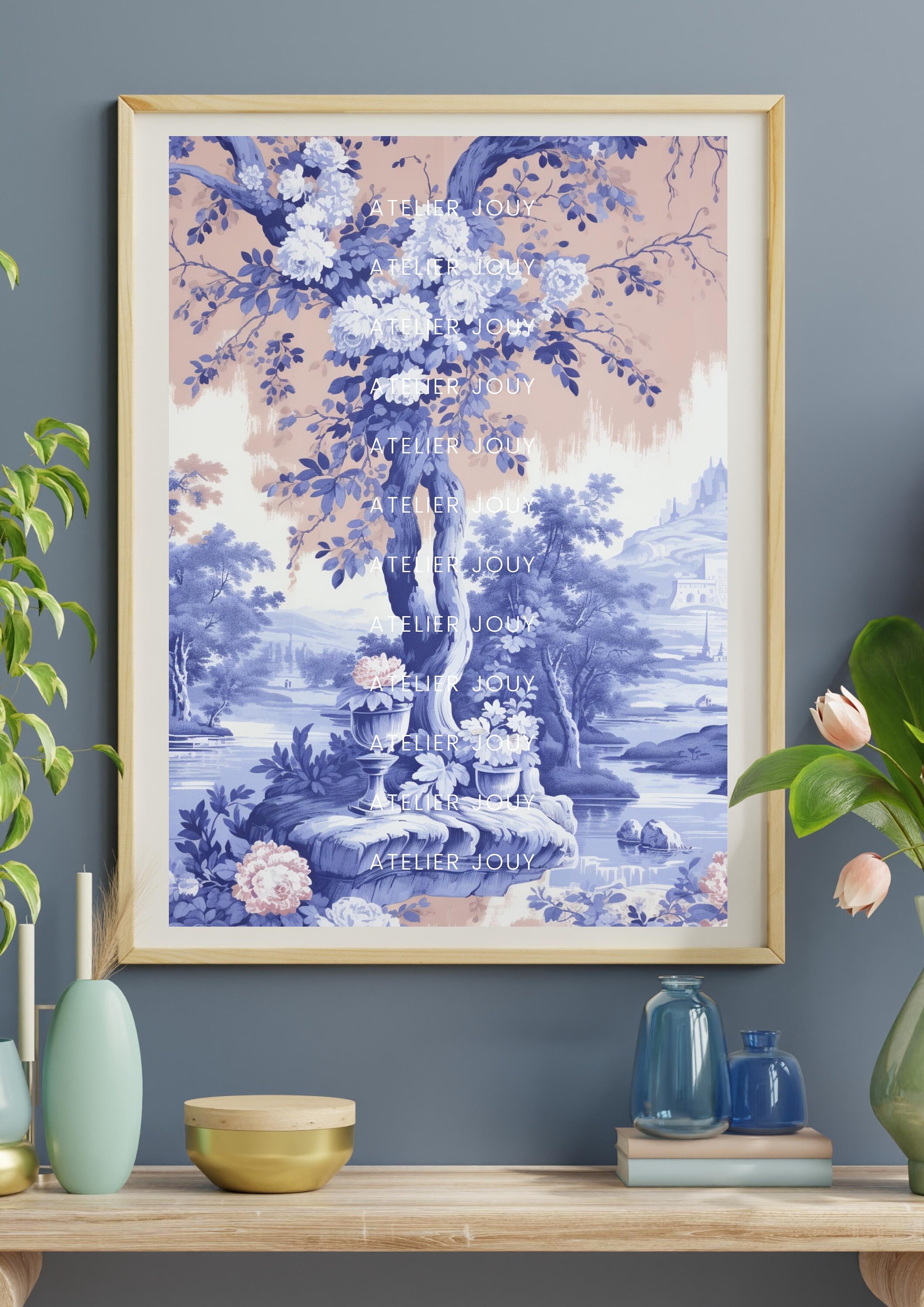 Toile De Jouy Blush Pink Wall Art Light Blue Wall Art - Etsy