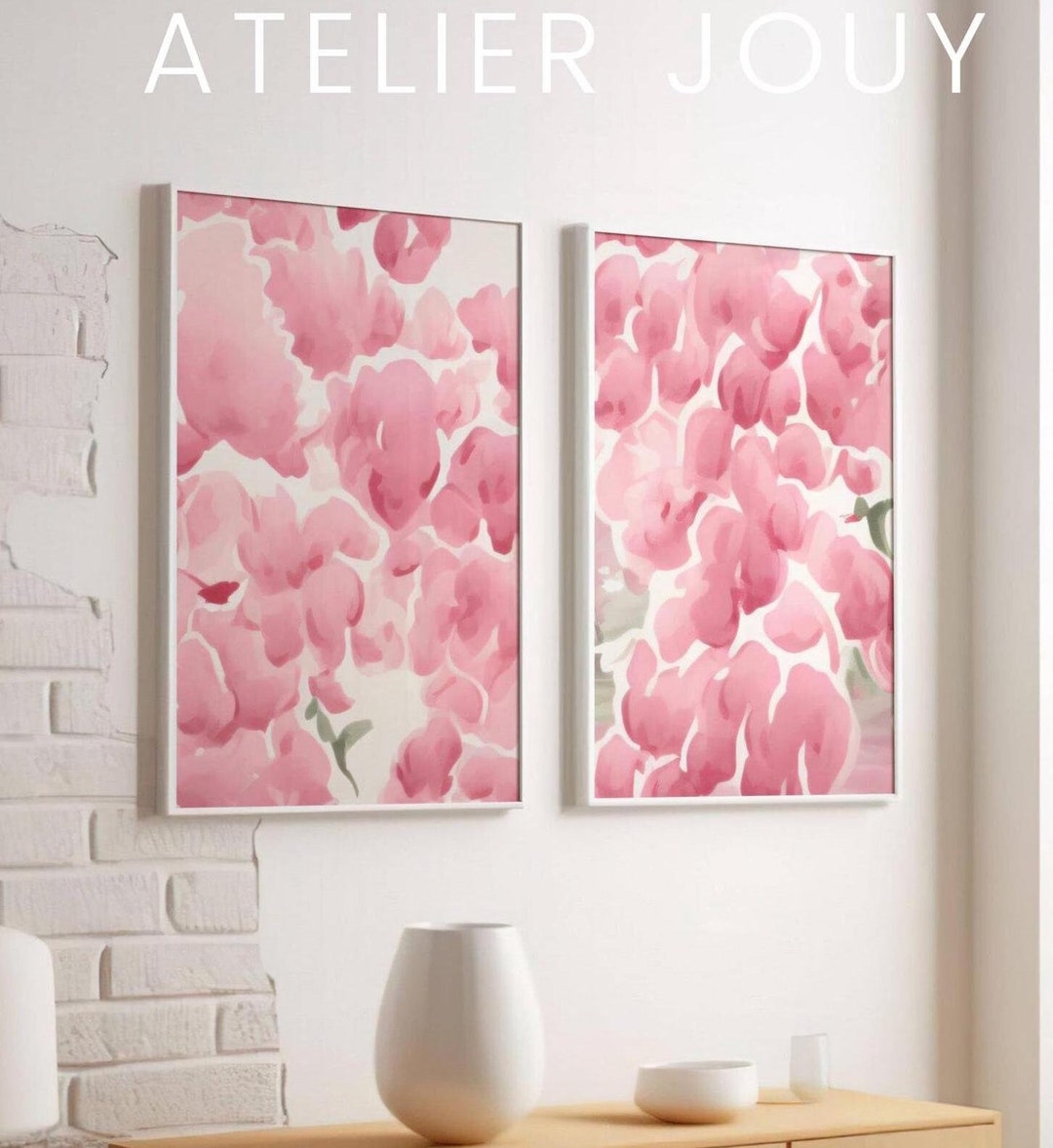 Coquette Wall Decor Pink Toile Wall Art Light Pink Bedroom Prints Toile ...
