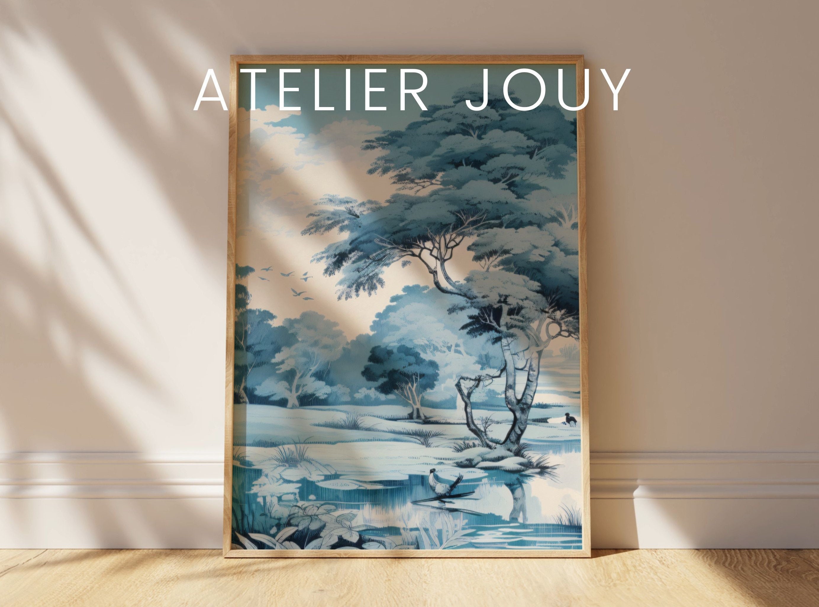 Toile De Jouy Pattern Light Blue Wall Art 3 Piece Wall Art Set ...