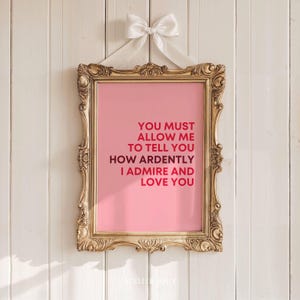 Pride and Prejudice Love Quote Print: Girly Pink Preppy Wall Art (Digital Download)