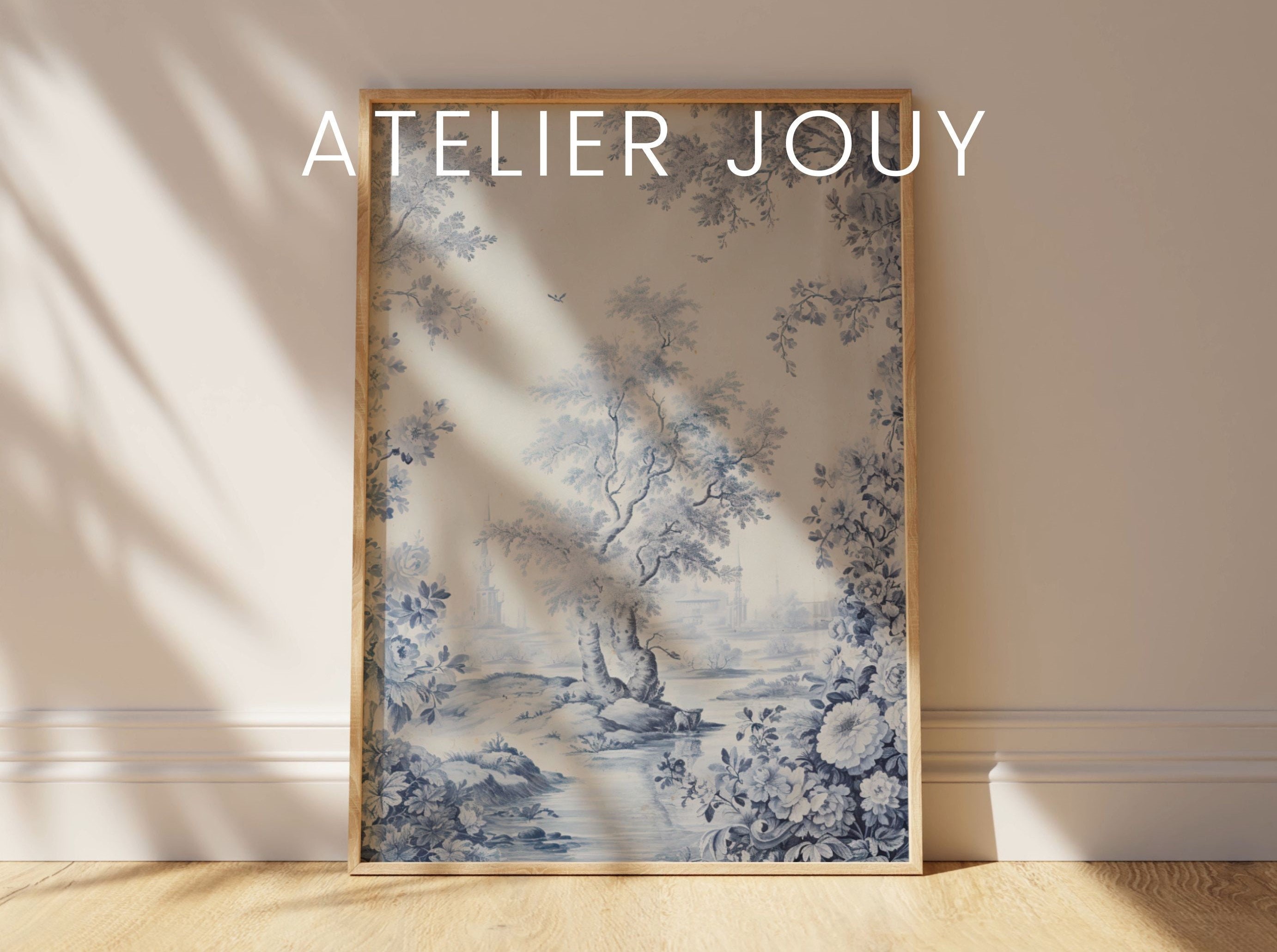 Toile De Jouy Poster Instant Download Japandi Art Light Blue Wall Art ...