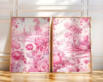 Díptico Toile de Jouy Rosa: Impresiones de estilo Art Nouveau (Descarga digital)