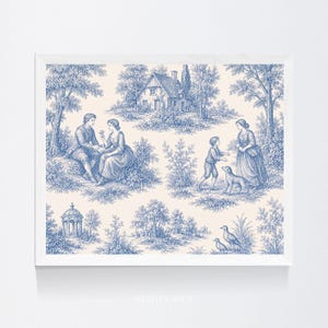 Light Blue Toile de Jouy Print: Chinoiserie Wall Art (Digital Download)