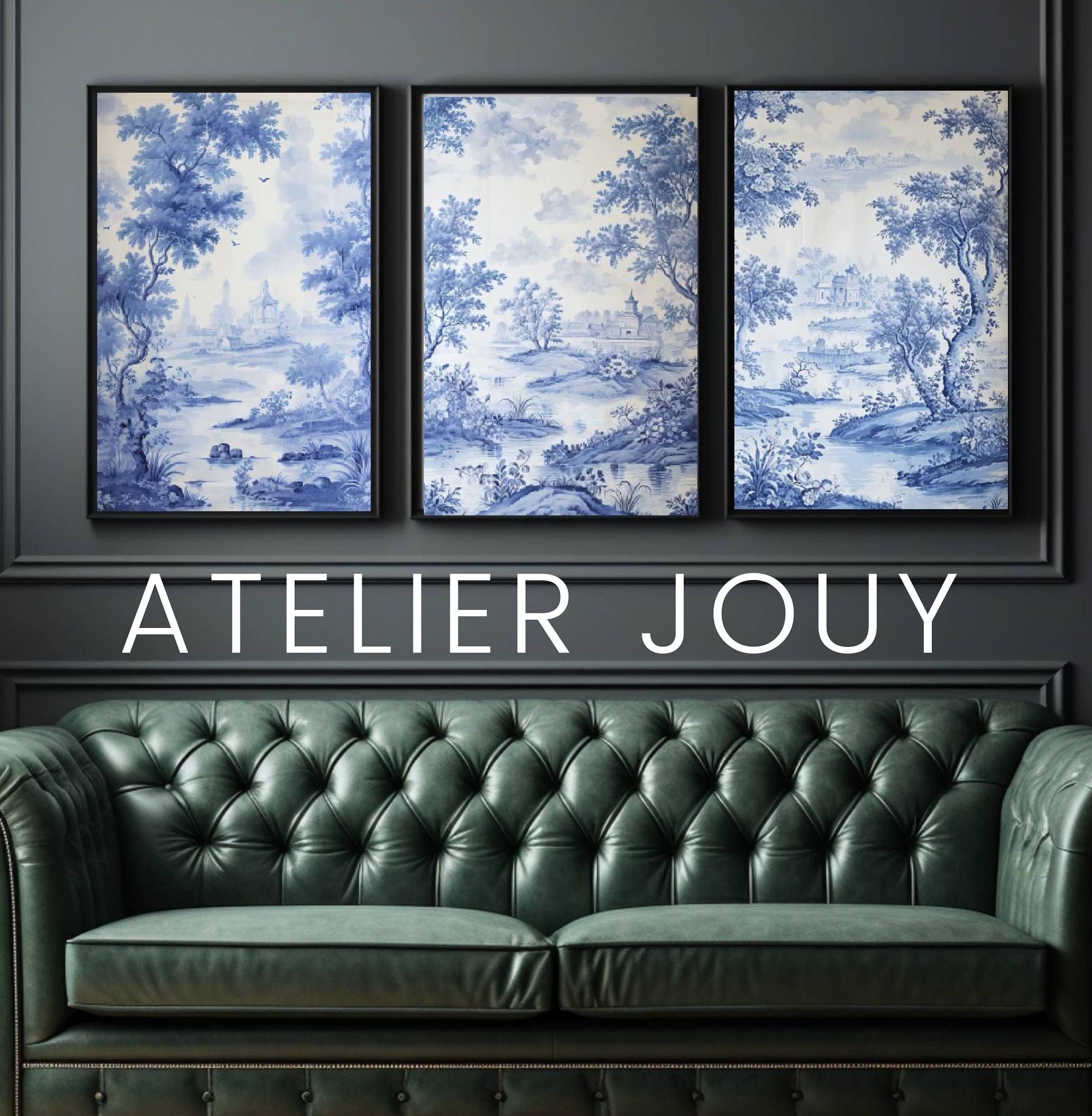 Light Blue Wall Art Toile De Jouy Pattern Chinoiserie Wallart 3 Piece ...