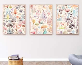 Juego de láminas decorativas Toile de Jouy para pared: Tríptico francés colorido (descarga digital)