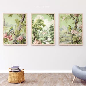 Toile de Jouy Pattern | Sage Green Wall Art | Wallart | 3 Piece Wall Art Set | Triptych Wall Art | Digital Printable Art | Atelier Jouy