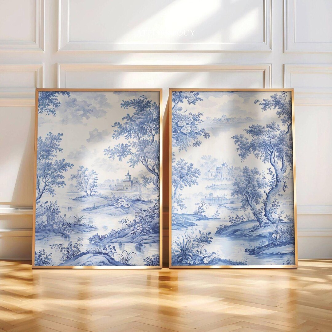 Toile De Jouy Prints Set of 2: Vintage Light Blue French Decor (digital ...