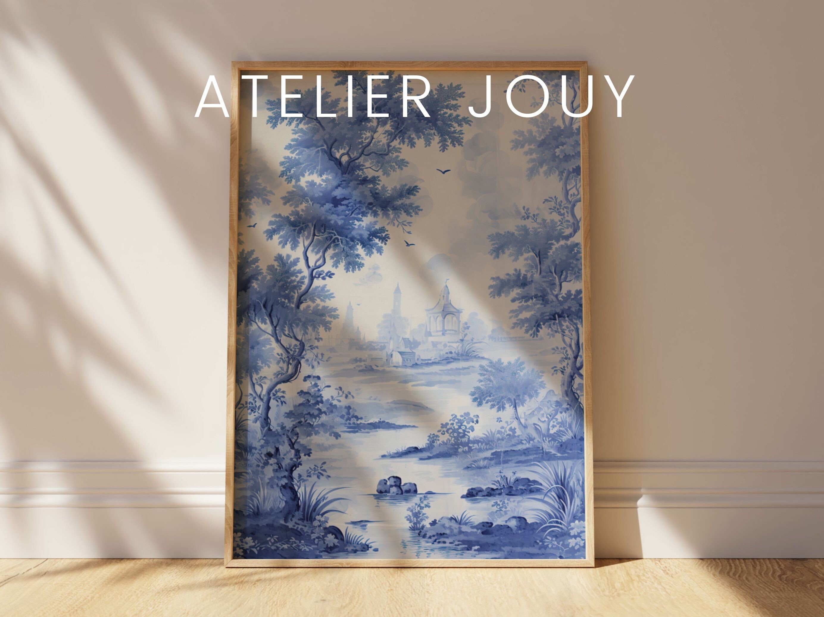 Light Blue Wall Art Toile De Jouy Pattern Chinoiserie - Etsy