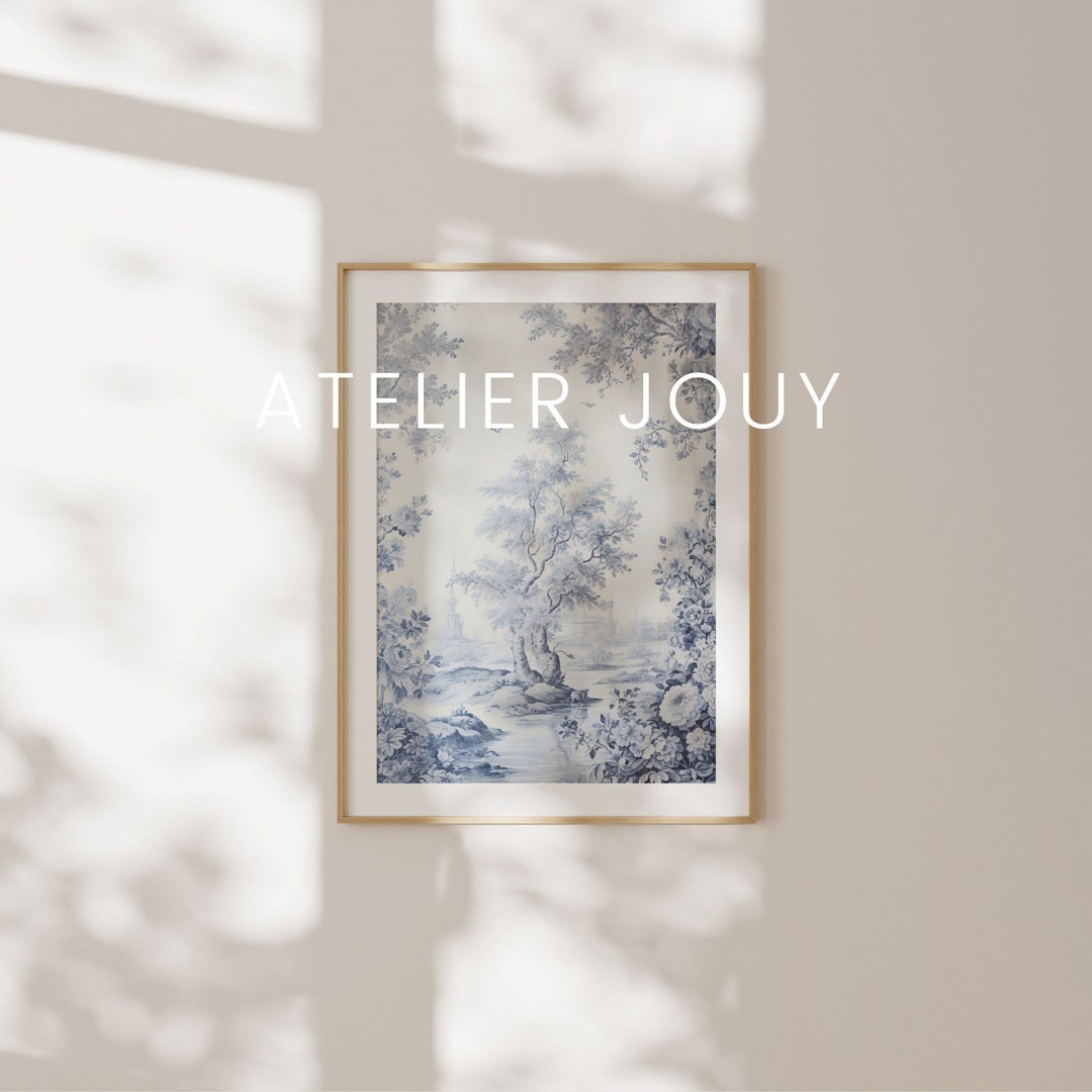 Toile De Jouy Poster Instant Download Japandi Art Light Blue Wall Art ...