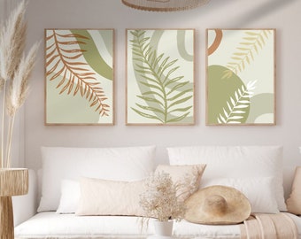 Abstract Botanical Art Set of 3 Prints, Boho Abstract Leaf Art, Minimal Neutral Printable Wall Art,  Boho Gallery Wall art, Digital Download