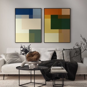 Geometric Art Print Set of 2, Minimal Abstract Art Prints, Abstract Squares Poster Print, Geometric Wall Art, Digital Download
