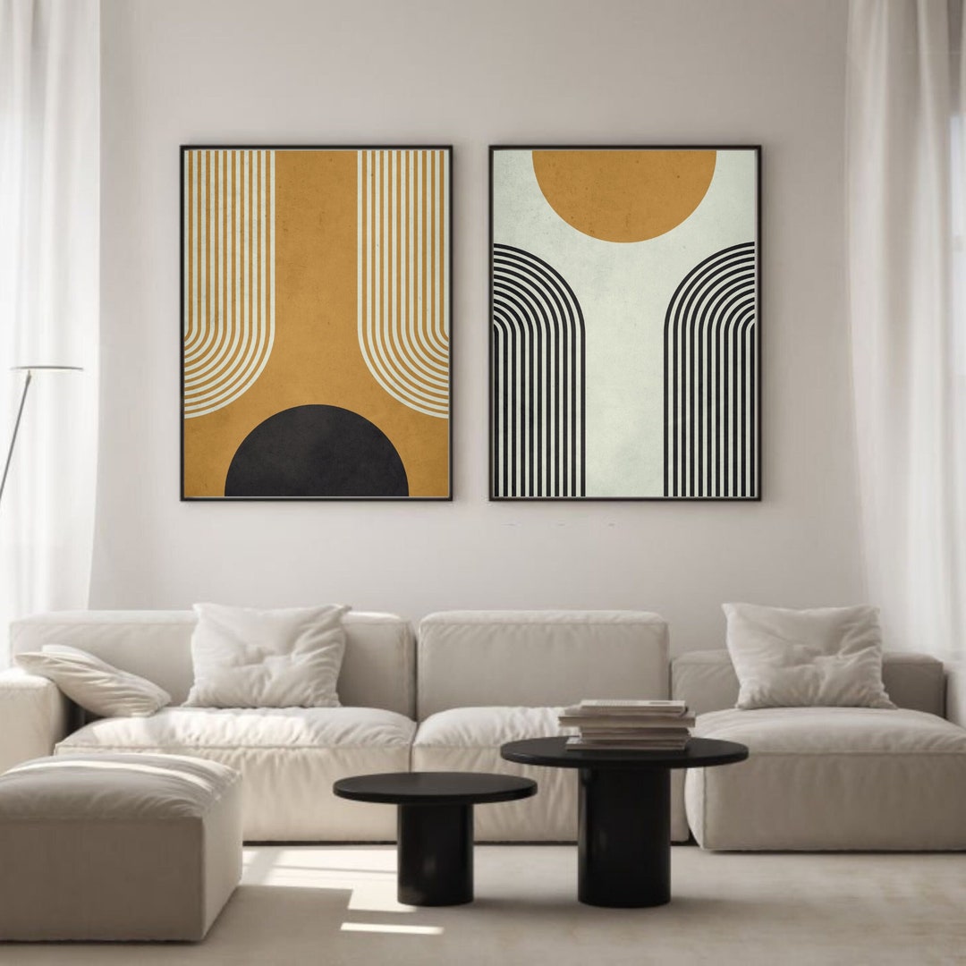 Boho Gallery Wall Art Set, Set of 2 Prints, Mid Century Modern Wall Art ...
