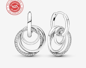 Altijd Pandora Family Circle Hoop Earrings, sieraden, damescadeau, verlovingsoorbellen, 925 sterling zilver, Pandora,
