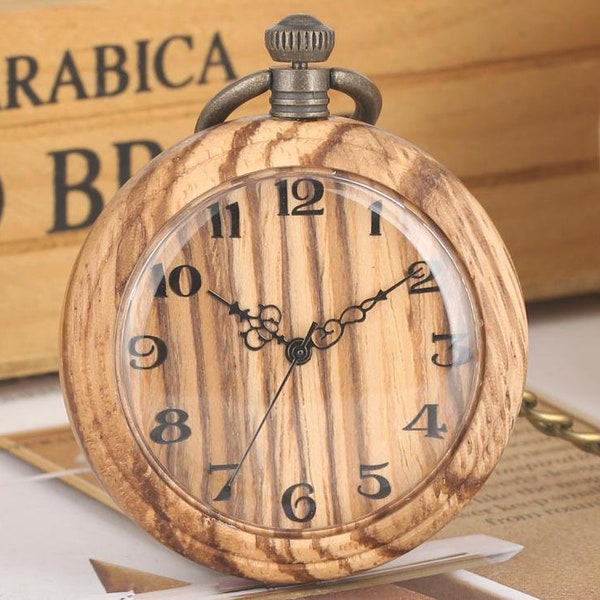 Wooden pocket watch for men, antique watch, anniversary gift, wooden, retro watch, vintage watch