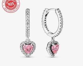 Boucles d’oreilles Pandora Shiny Halo Heart Hoop, boucles d’oreilles pendantes Pandora en argent S925, boucles d’oreilles délicates, originaux authentiques, mariage