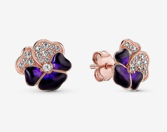 Pandora Purple Pansy Flower Stud Boucles d'oreilles, bijoux, cadeau pour femme, boucles d'oreilles de fiançailles, argent sterling 925, pandora,