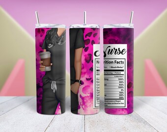 Información nutricional de enfermería Envoltura de vaso de 20 oz con estampado de leopardo rosa