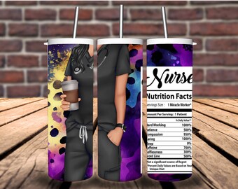 Información nutricional de la enfermera Envoltura de vaso de 20 oz con estampado de leopardo multicolor