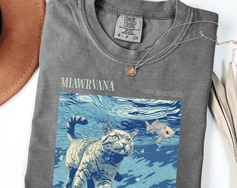 Swimming Cat Graphic Tee: Nirvana Inspired Unisex T-Shirt