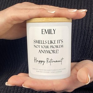 Image of Personalised Happy Retirement Candle Gift, Hand Poured Vegan Soy Wax, Retired Candle Gift Set with Matches, Not Your Problem