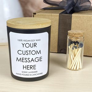 Personalised Custom Text Candle Gift, Hand Poured Vegan Soy Wax, Any Text You Want, Contemporary Font