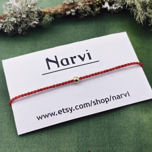 Minimalist 18k Gold Vermeil or Sterling Silver Bead Red String Bracelet - Luck Evil Eye Protection Kabbalah Red Silk Thread Cord Bracelet