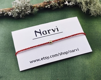 Minimalist 18k Gold Vermeil or Sterling Silver Bead Red String Bracelet - Luck Evil Eye Protection Kabbalah Red Silk Thread Cord Bracelet