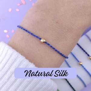 Armband i äkta sidensnöre i 18k guld, vermeil sterlingsilverpärlor, skyddsönske-sidensnöre, justerbart vänskapsarmband