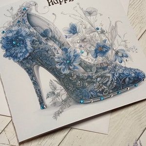 Birthday with envelope, Beautiful embellished card, suitable for 18th, 21st, 40th Birthday, any age, can be personalised,